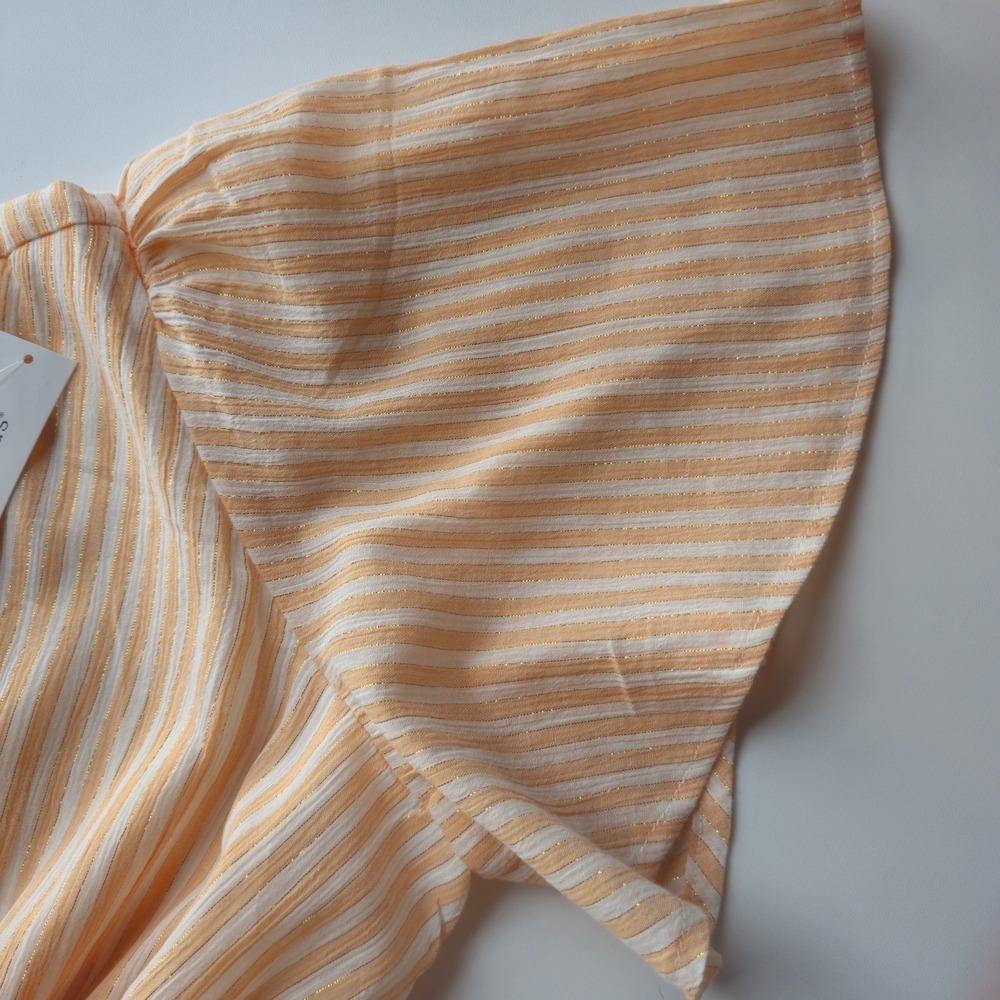 Mi Ami Romper Womens Large Yellow White Striped Surplice Neck Belted Casual NWT - Picture 7 of 9